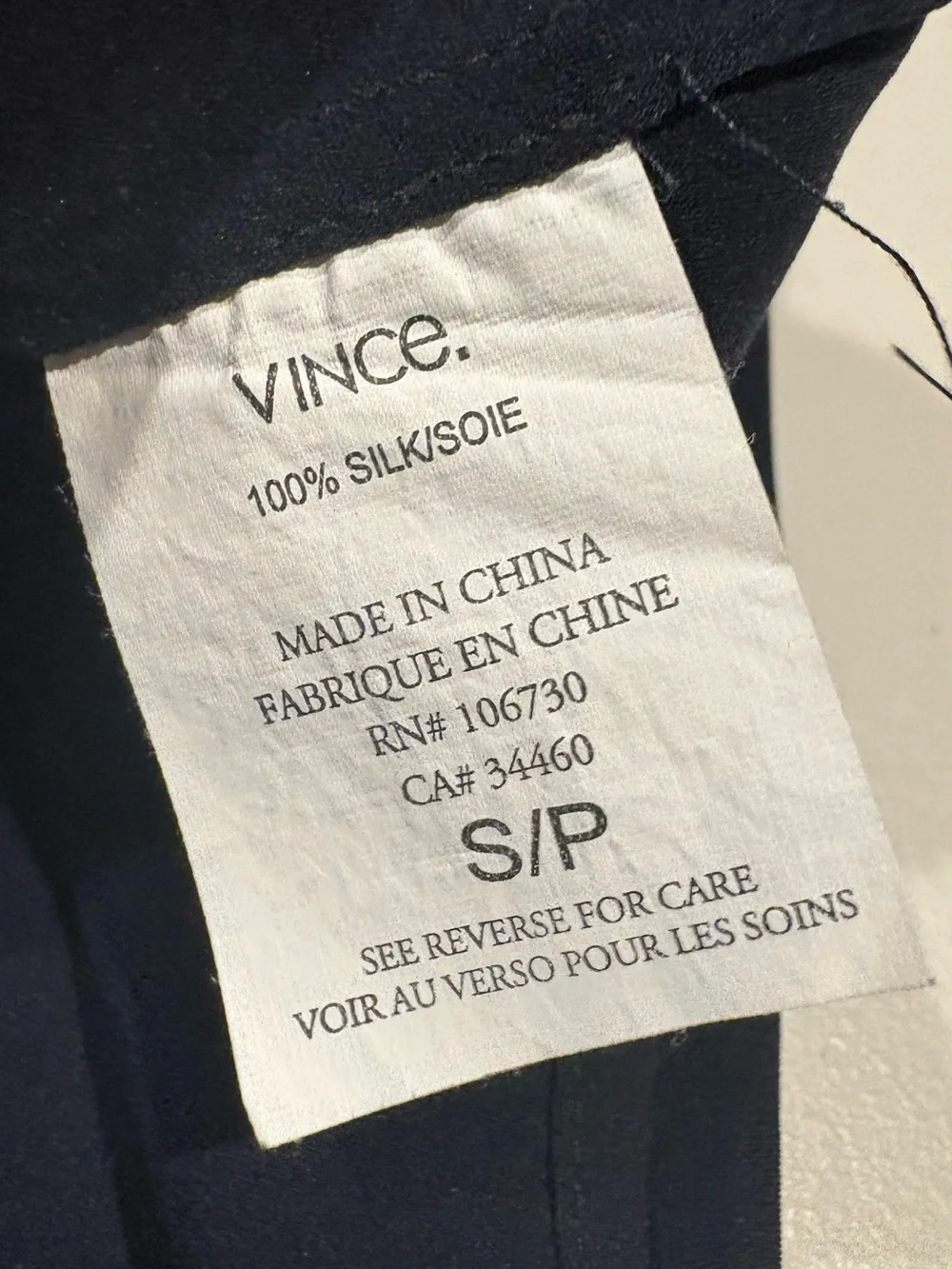 Vince - Sleeveless Blouse. V-neck. Size Small. Navy Blue. Silk